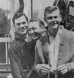 Hamming it up between scenes of"Route 66" were George Maharis (left) and Martin Milner (right), stars of the series, and the producer, Sam Manners, former Clevelander.